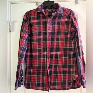 Men’s Polo Ralph Lauren Flannel Plaid Button Up Shirt. Red/Navy/Green size Small